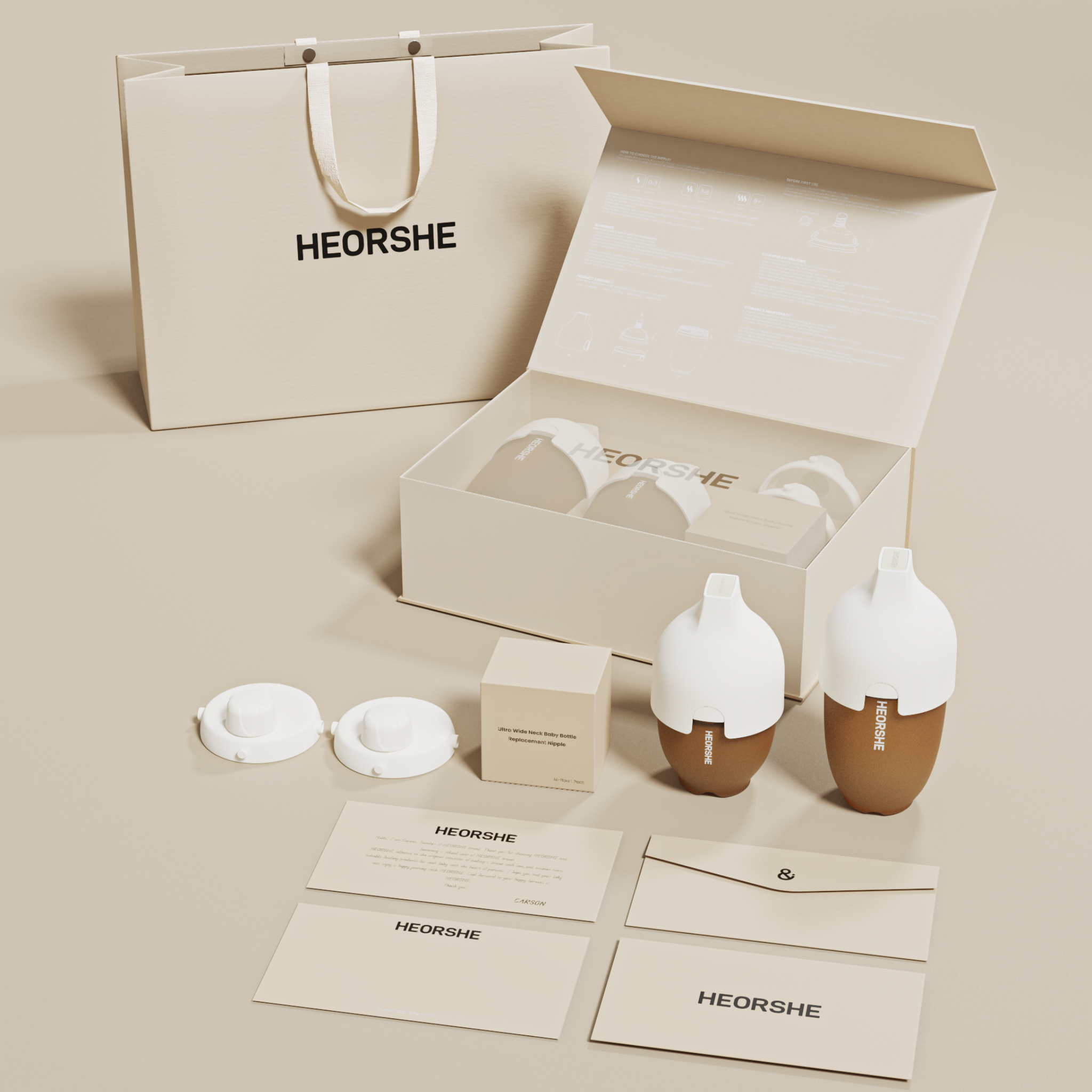 Coffret Naissance Premium — 2 Biberons & Accessoires HEORSHE
